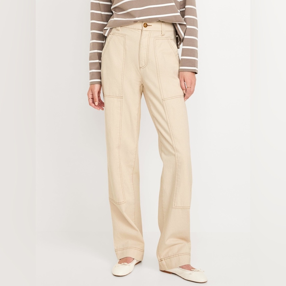 NWT Old Navy Women's Tan Beige Utility high Waisted Pants Trousers 14 - Picture 2 of 10